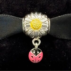 Halia Sunflower charm with ladybug dangle 925 sterling silver